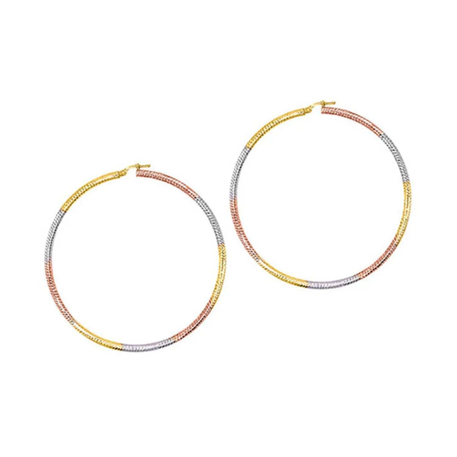14K Tri-Gold Extra Large Hoop Earrings