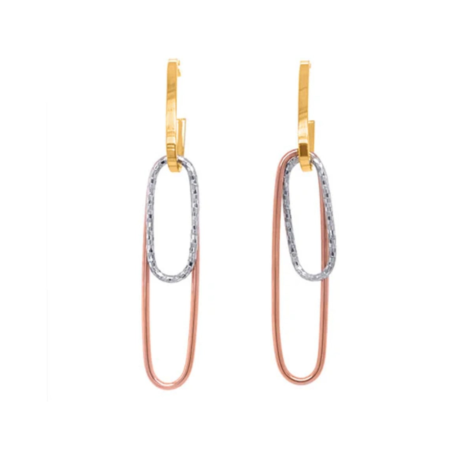 Small Double Oblong Gold Drop Earrings