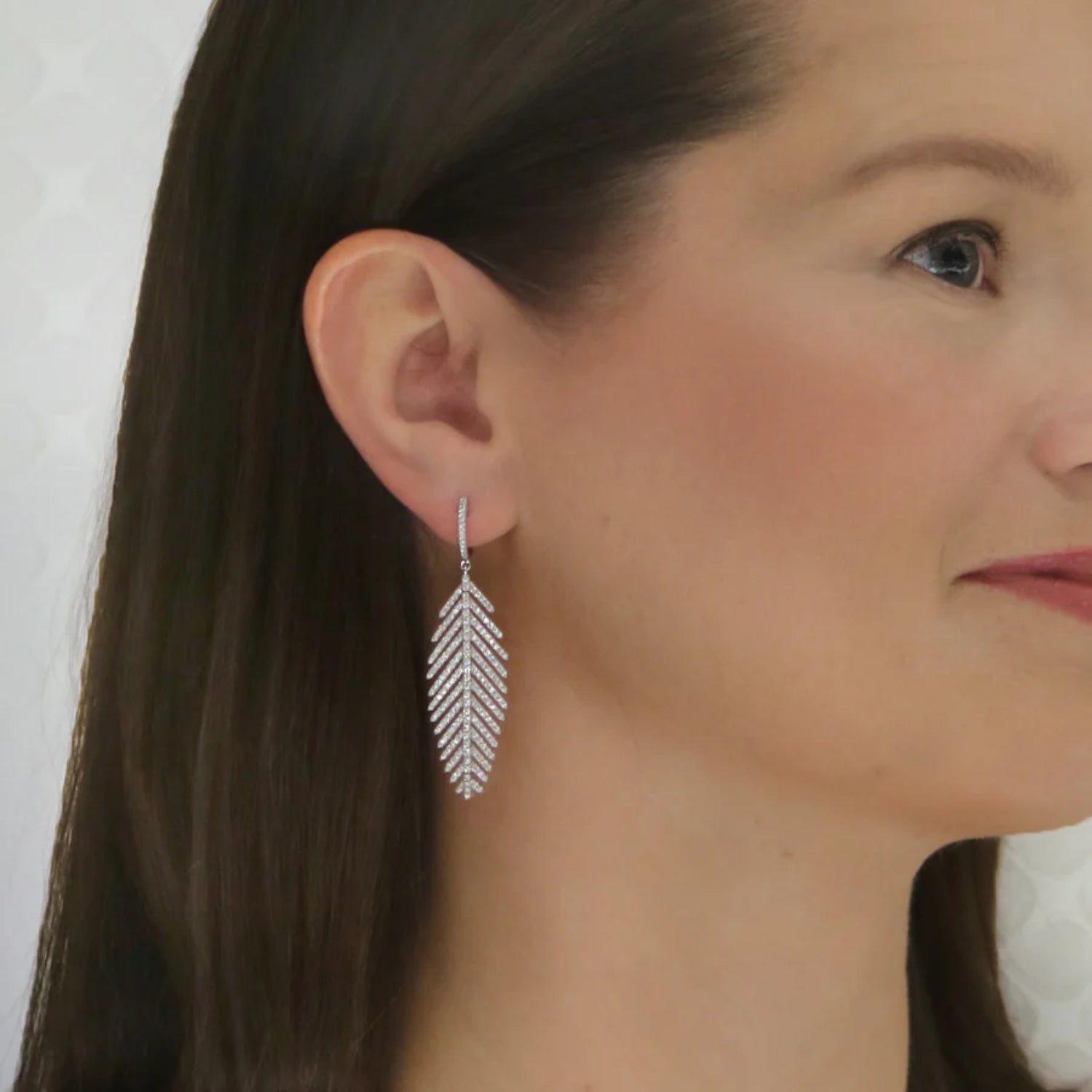 Feather pave Diamond Drop Earrings