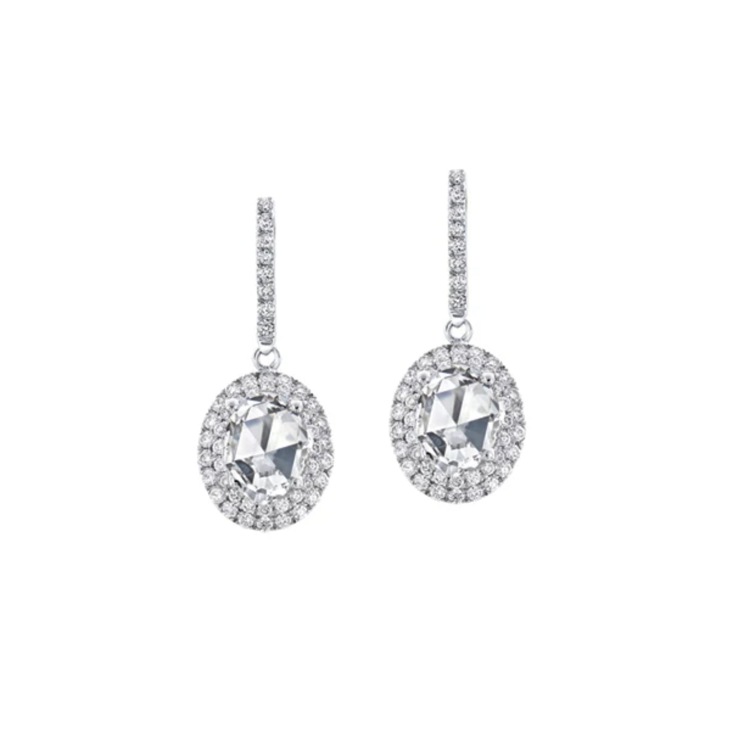 Quartz Halo Diamond Drop Earrings