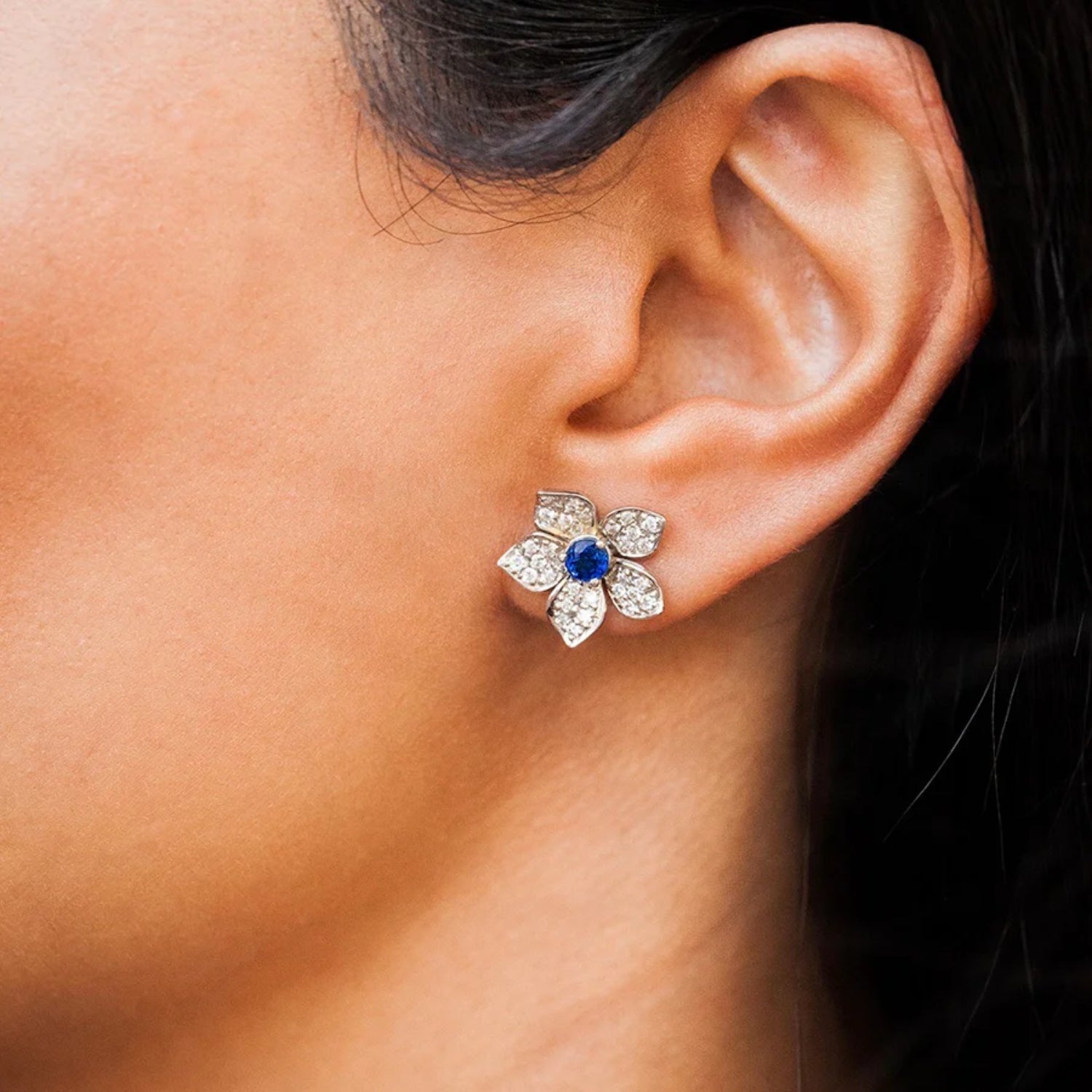 Sapphire Pave Diamond Stud Earrings