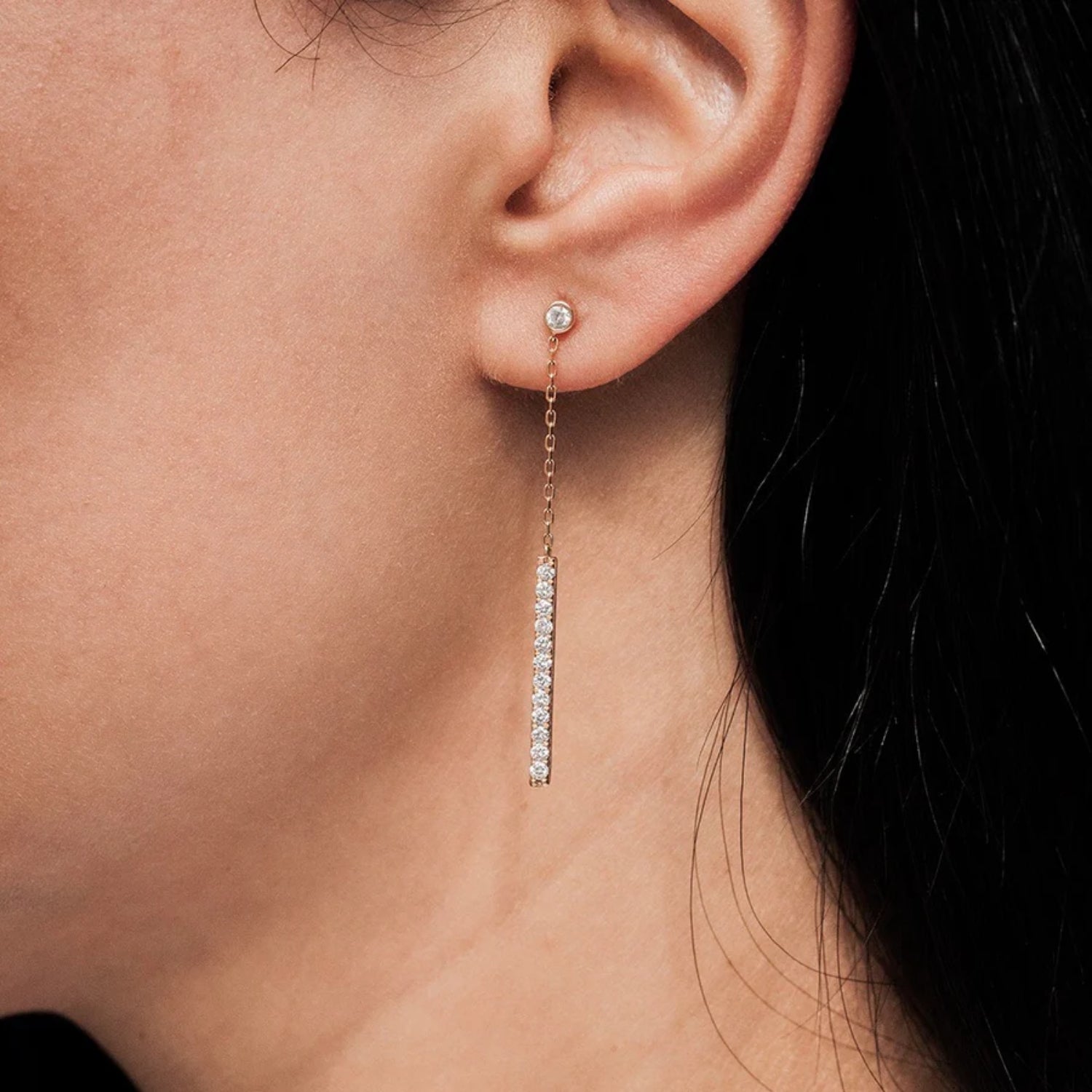 Drop Chain & Bar Diamond Earrings