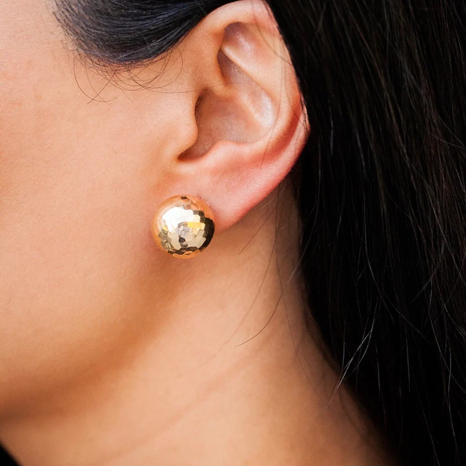 Hammered Finish Gold Stud Earrings