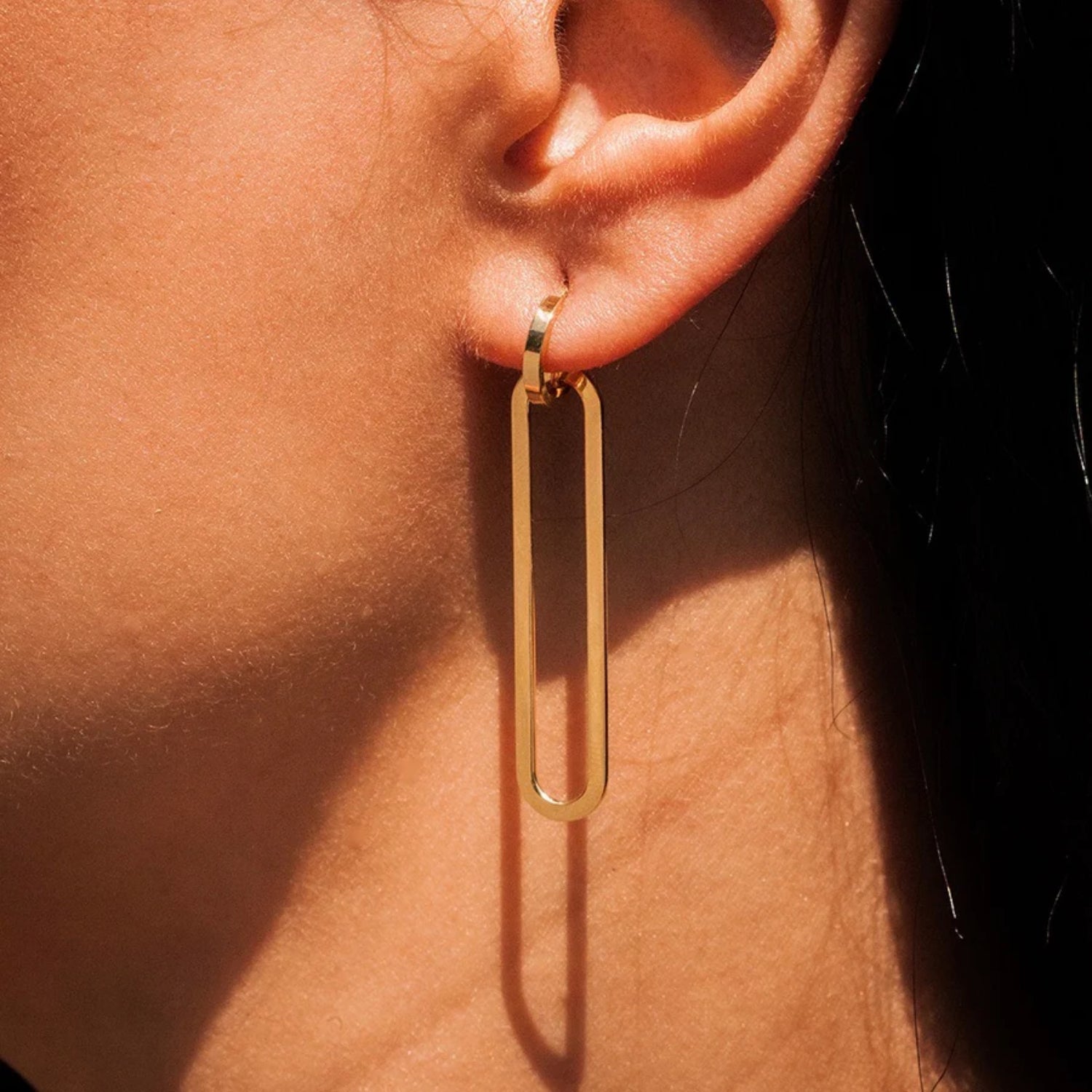 Oblong Gold Drop Earrings