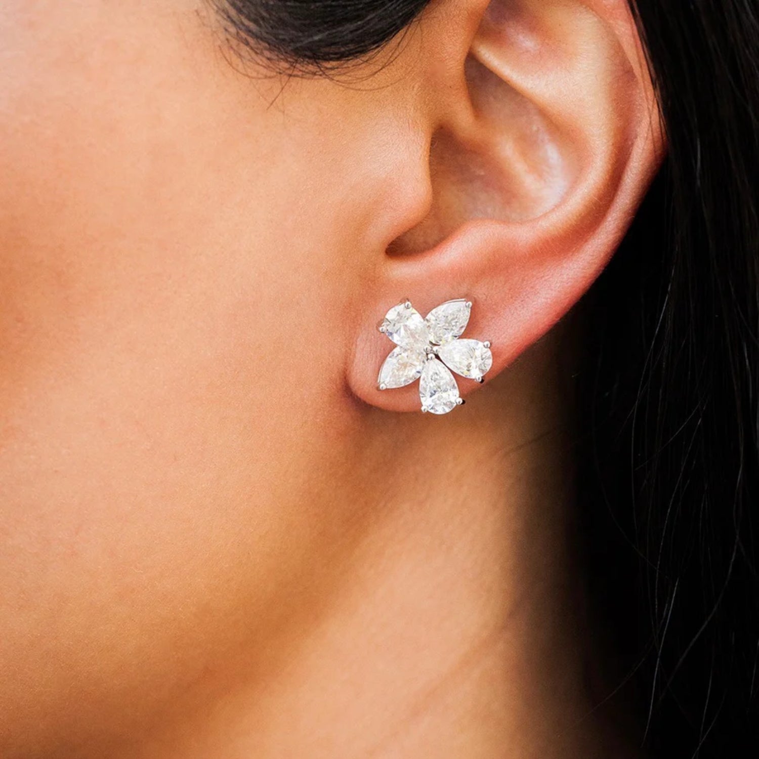 Zydo Flower Pear Shape Diamond Stud Earrings