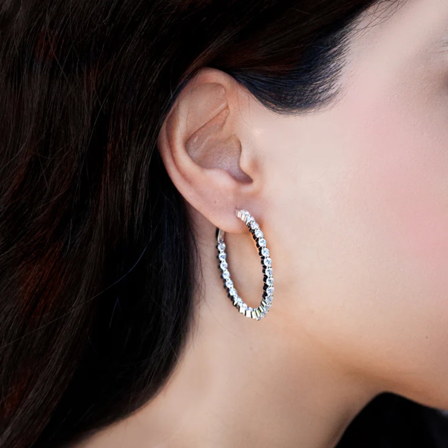 Inside-Out Oval Diamond Hoop Earrings