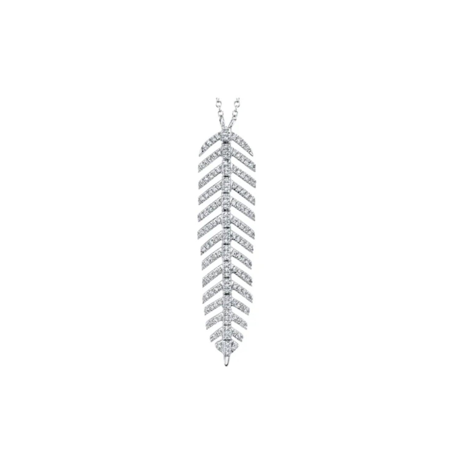 Feather Pave Diamond Drop Necklace