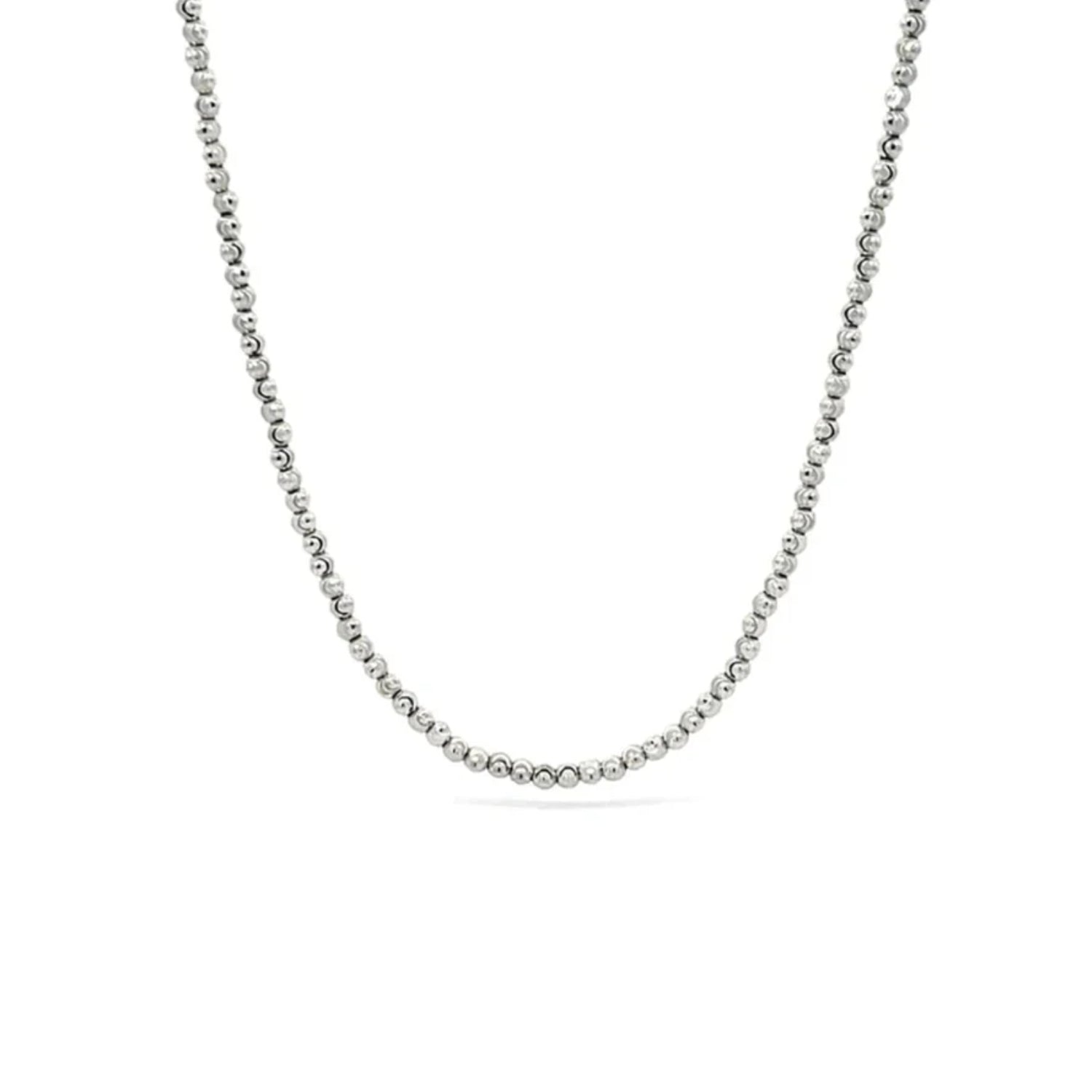 Thin White Gold Moon Cut Bead Necklace