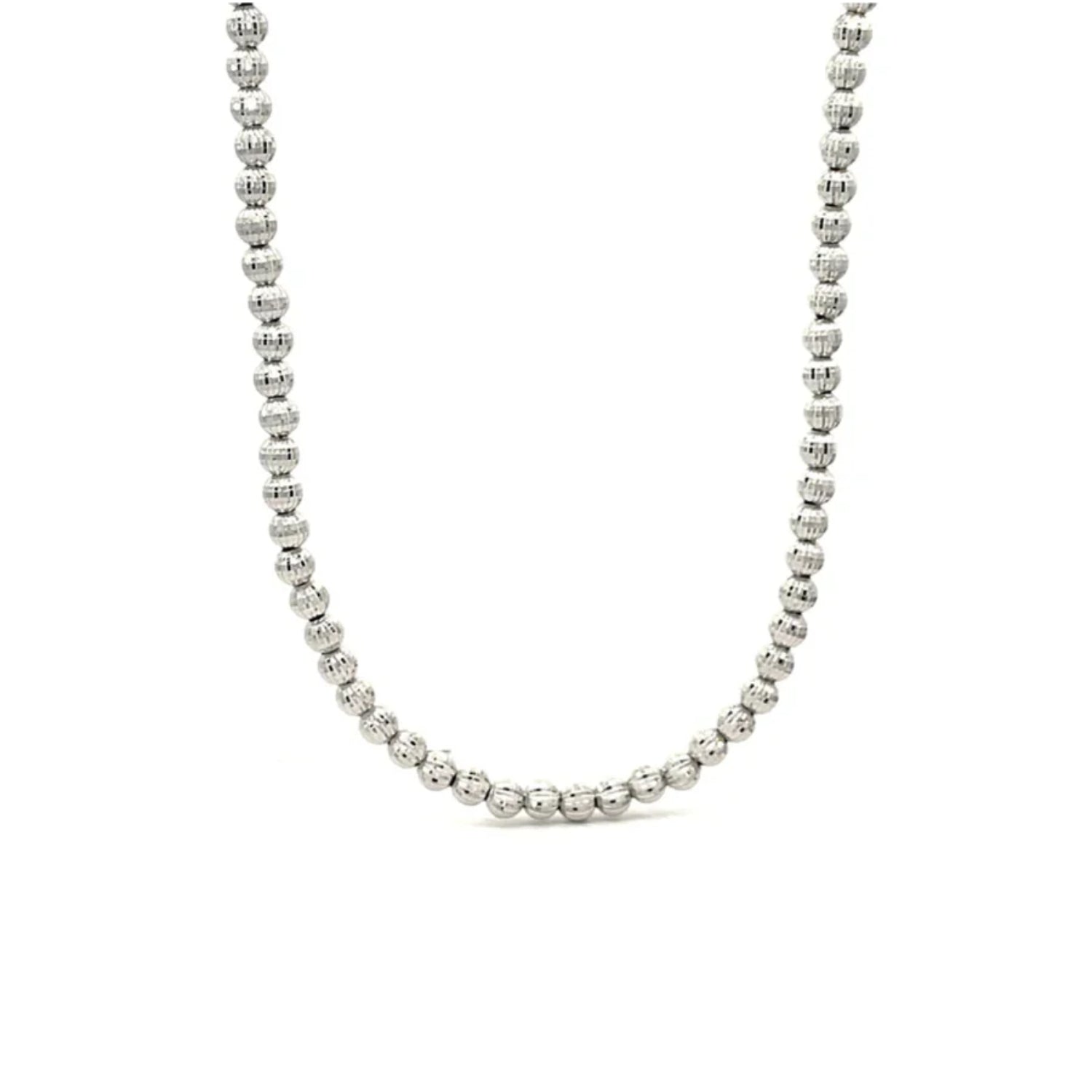 White Gold Moon Cut Bead Necklace