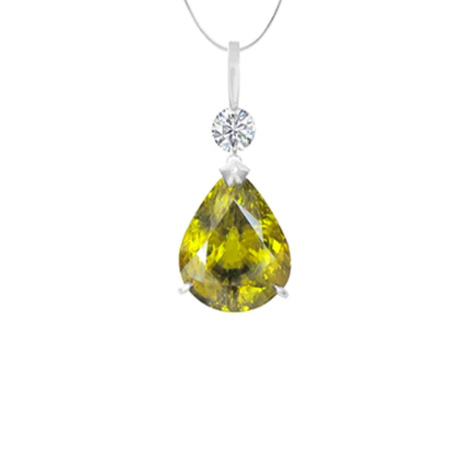 Pear Shaped Sphene & Diamond Pendant