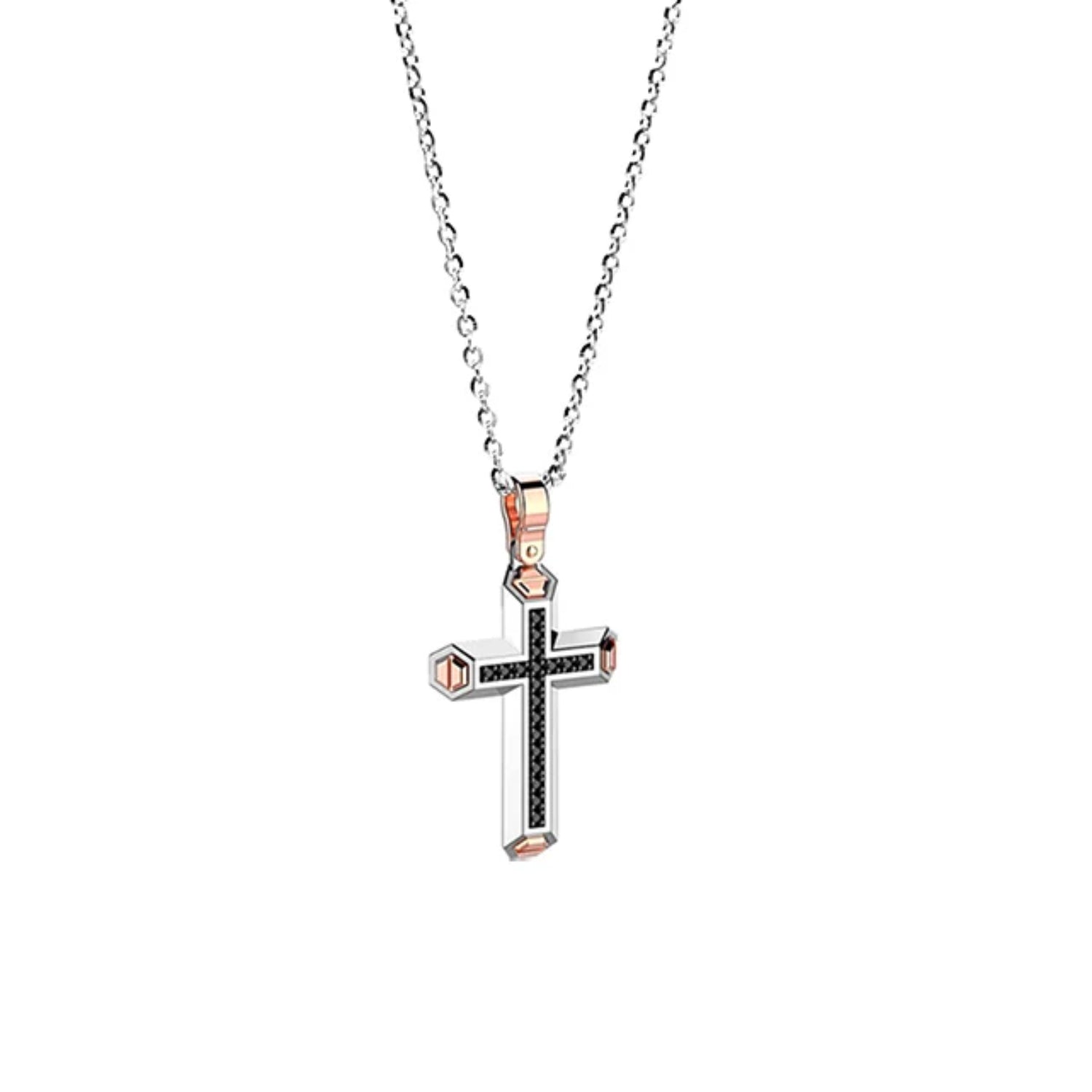 Zancan Rose Gold & Black diamond Cross Necklace