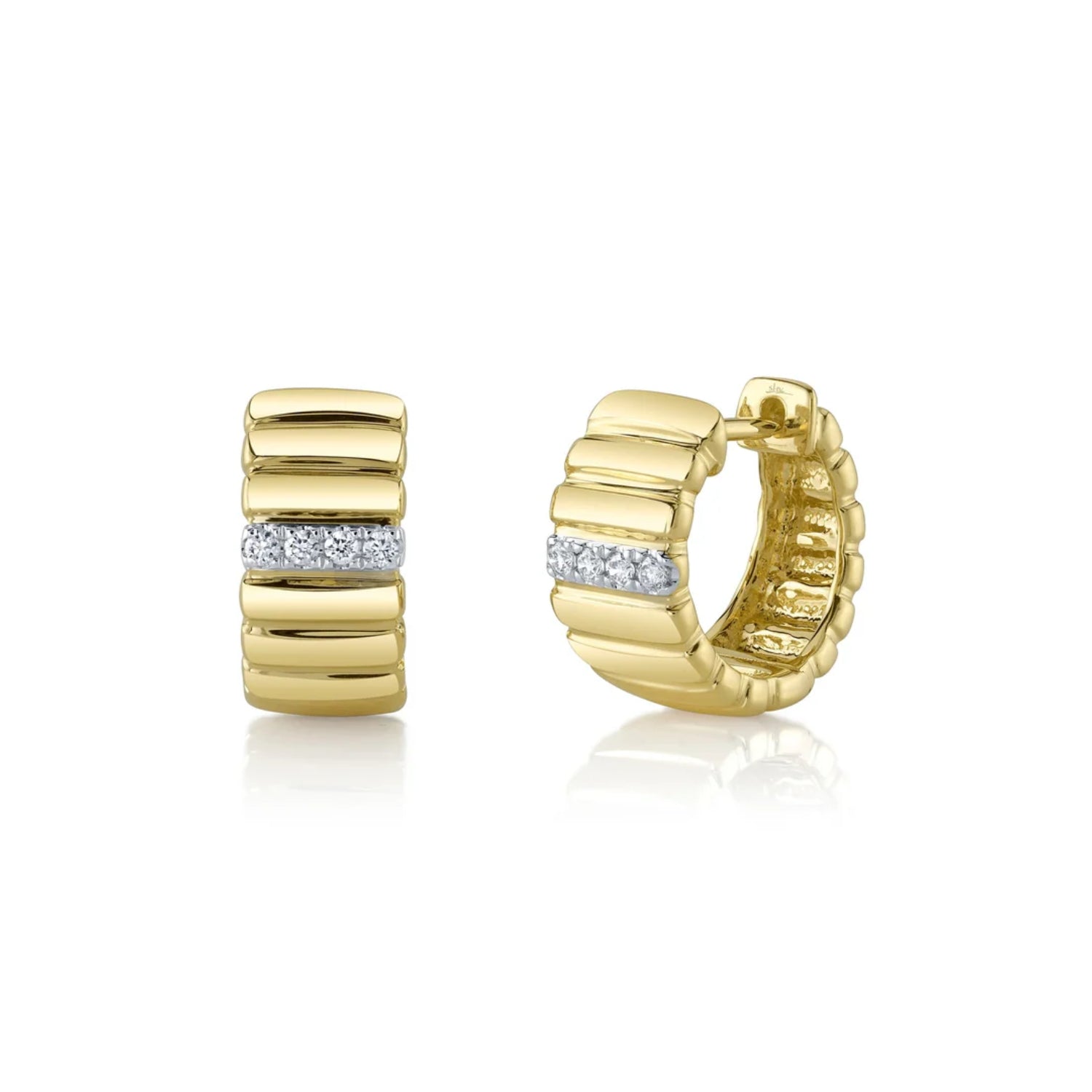 Ribbed Diamond Huggie Earrings