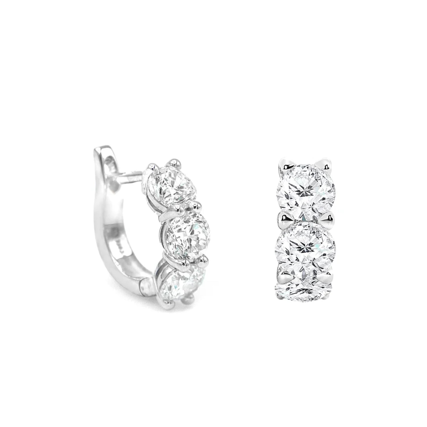 Three Stone Diamond Huggie Earrings