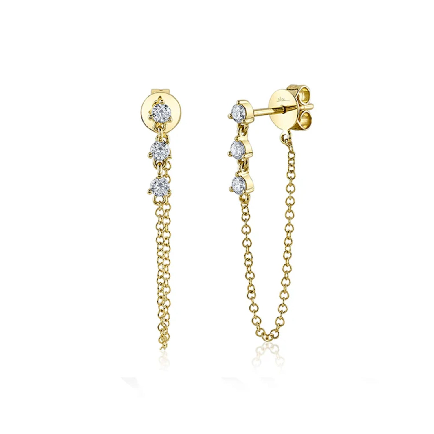 Chain & Diamond Drop Earrings