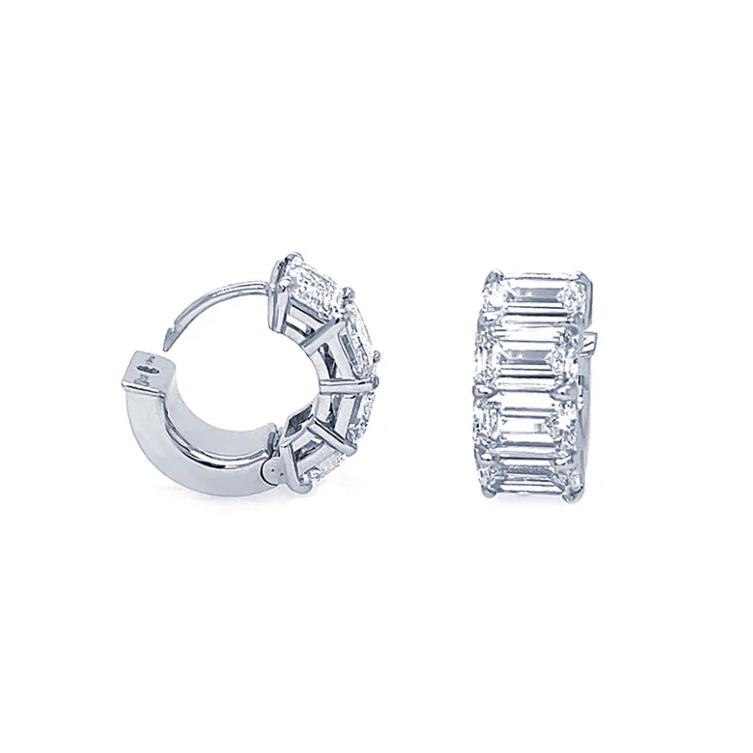 Emerald Cut Diamond Huggie Earrings