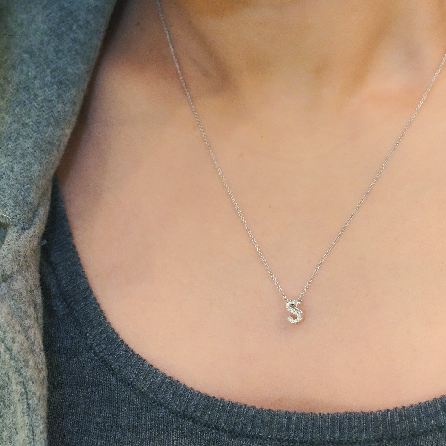 18KW Gold Tiny Treasures Diamond Love Letter "S" Necklace