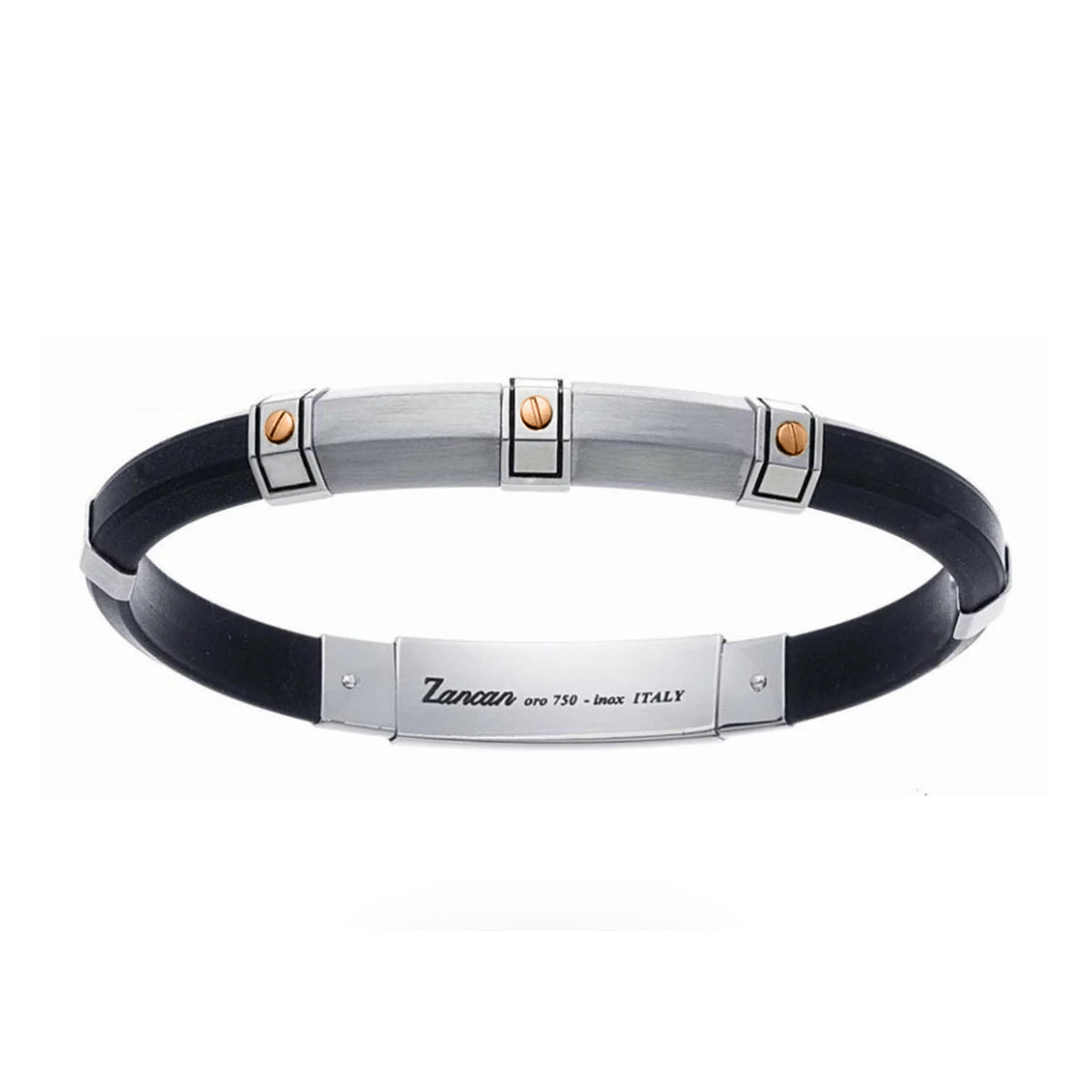 Zancan Black Silicone Bracelet with Silver Tag Rose Gold Marbles