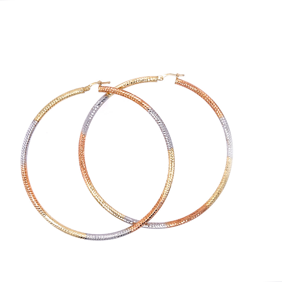 Video Thumbnail: 14k Tri-gold Extra Large Hoop Earrings