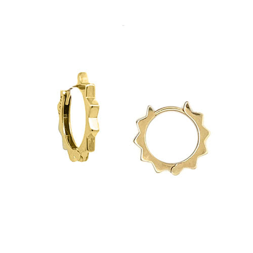 9ct Yellow Gold Huggie Hoop Earrings with diamond cut feature with Rho –  Shiels Jewellers