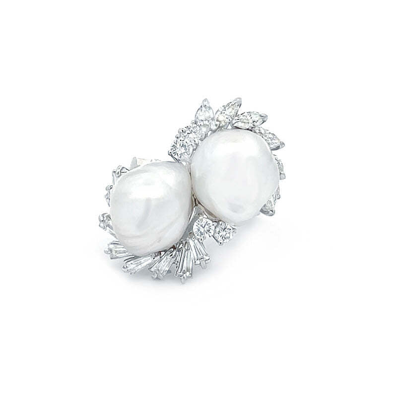 Video Thumbnail: Doublemabepearlanddiamondring - Pre-owned Diamond &amp; Double Pearl Ring