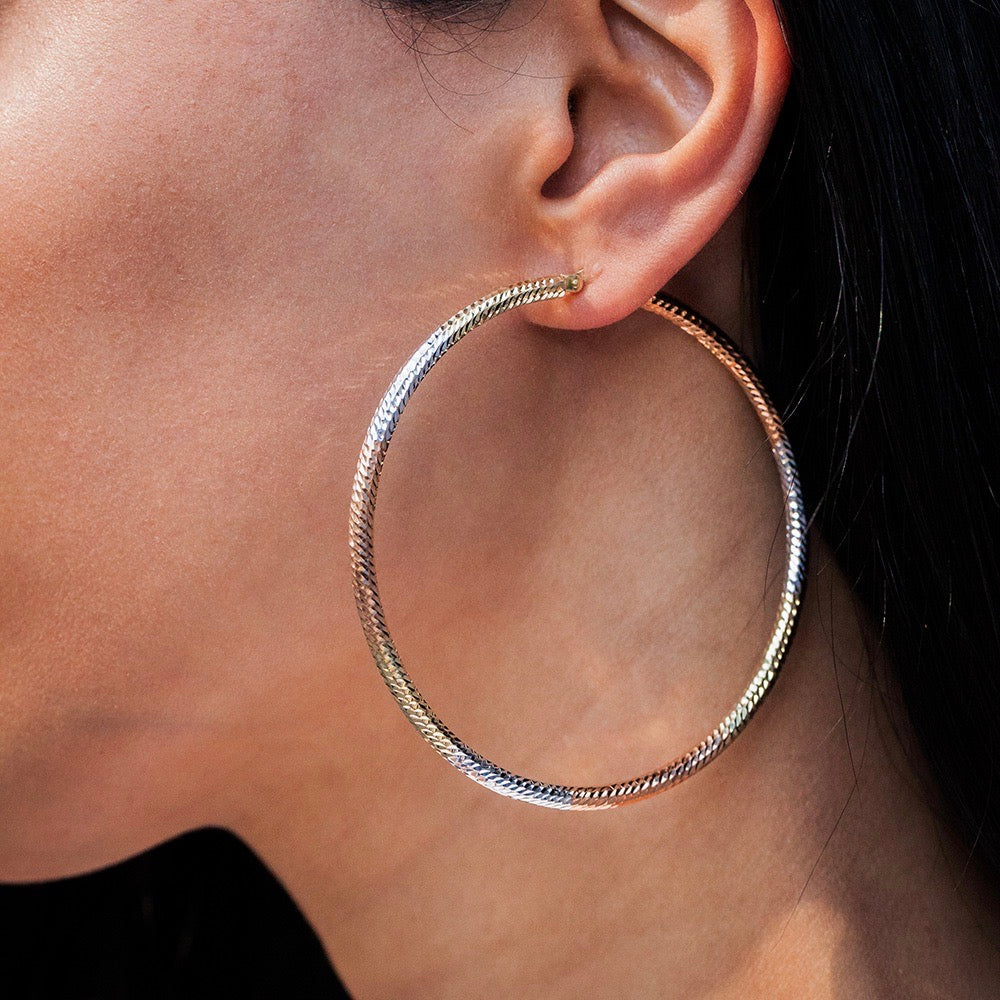 Tri-Gold Hoop Earrings 4 cm