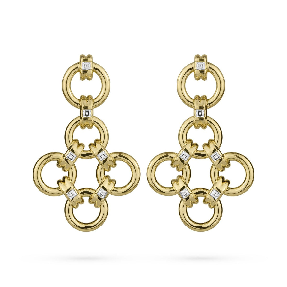 Video Thumbnail: Fancy Quad Style Drop Earrings Crafted in 18k Yellow Gold; Clip on Pos