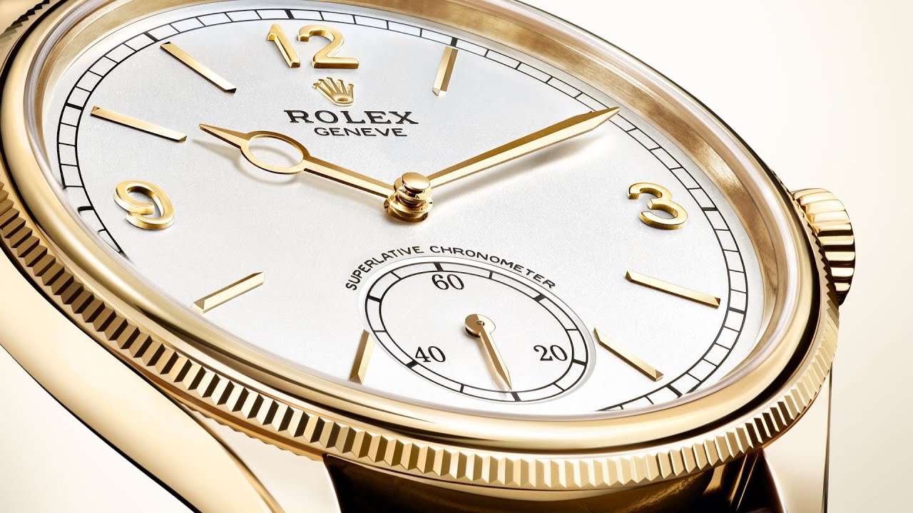 Video of the Rolex 1908, an elegant dress watch from Rolex. The video preview depicts a solid, 18 carat, yellow gold Rolex 1908 timepiece fitted to a brown, leather strap.