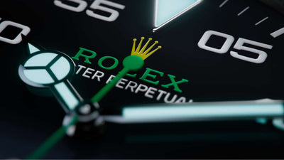 A video showcasing the Rolex Air-King. The thumbnail preview depicts a close-up of the name Rolex, in green, on the black dial of the watch with accented green second hand.