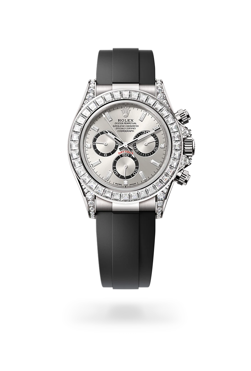 rolex cosmograph daytona in 18 ct white gold with lugs set with diamonds, m126539tbr-0002 - howard fine jewellers