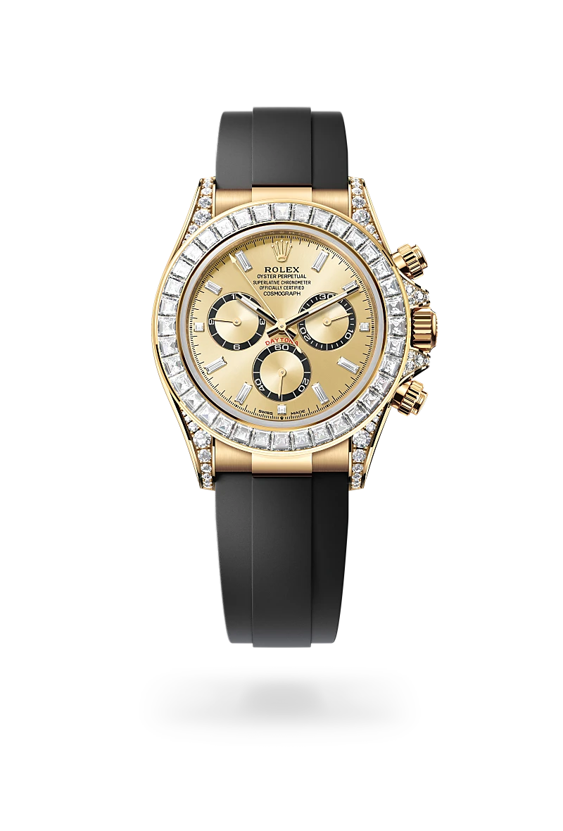 rolex cosmograph daytona in 18 ct yellow gold with lugs set with diamonds, m126538tbr-0004 - howard fine jewellers