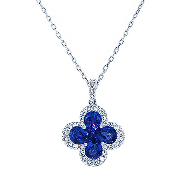Video Thumbnail: Sapphire Clover Style Diamond Halo Pendant