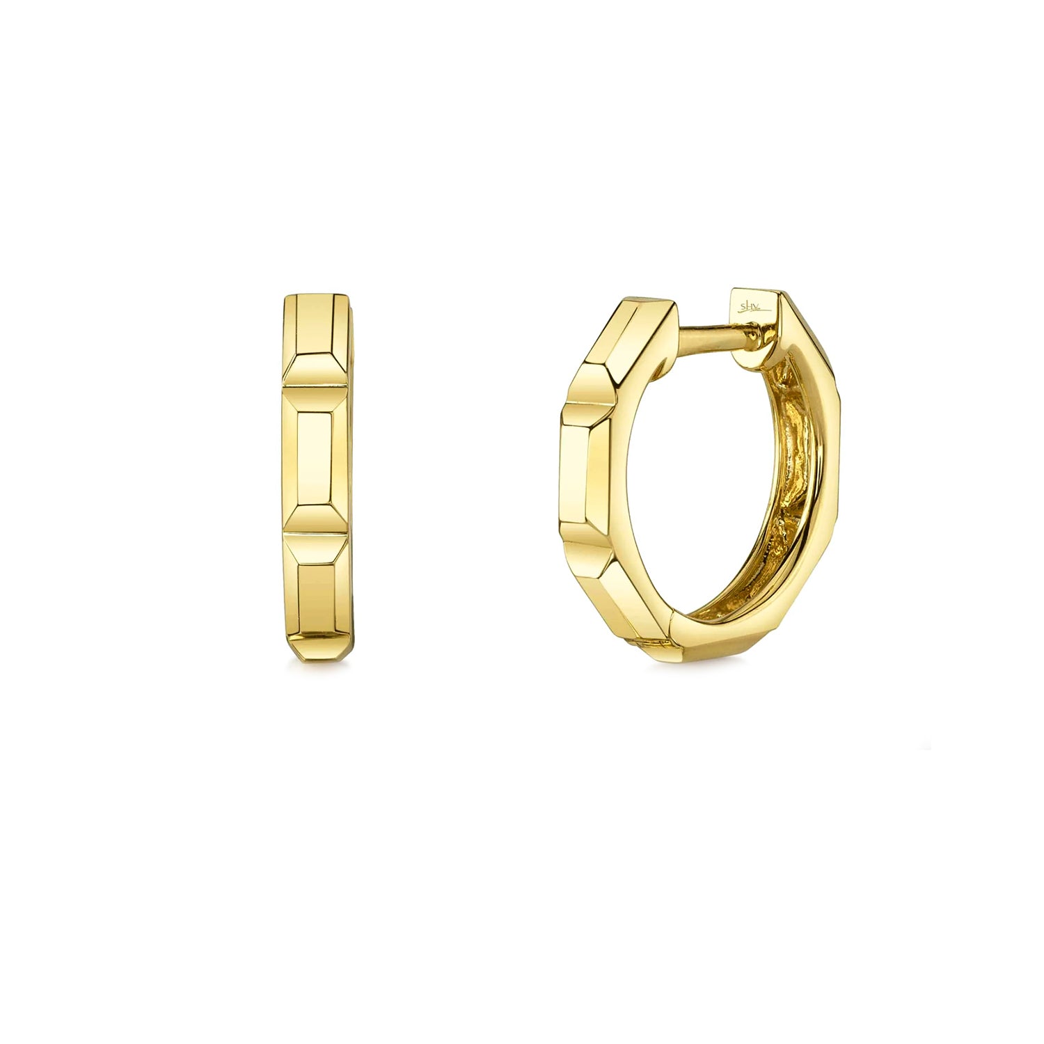 Octagon Cut Gold Huggie Earrings