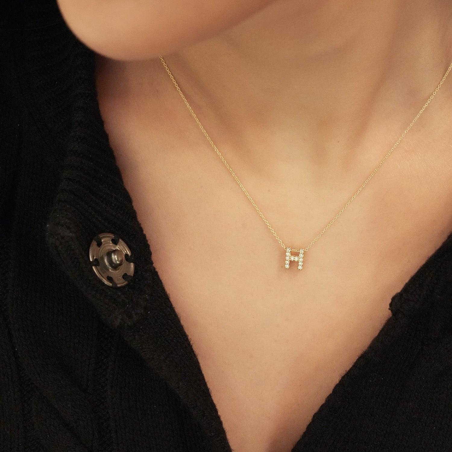 18KY Gold Tiny Treasures Diamond Love Letter "H" Necklace