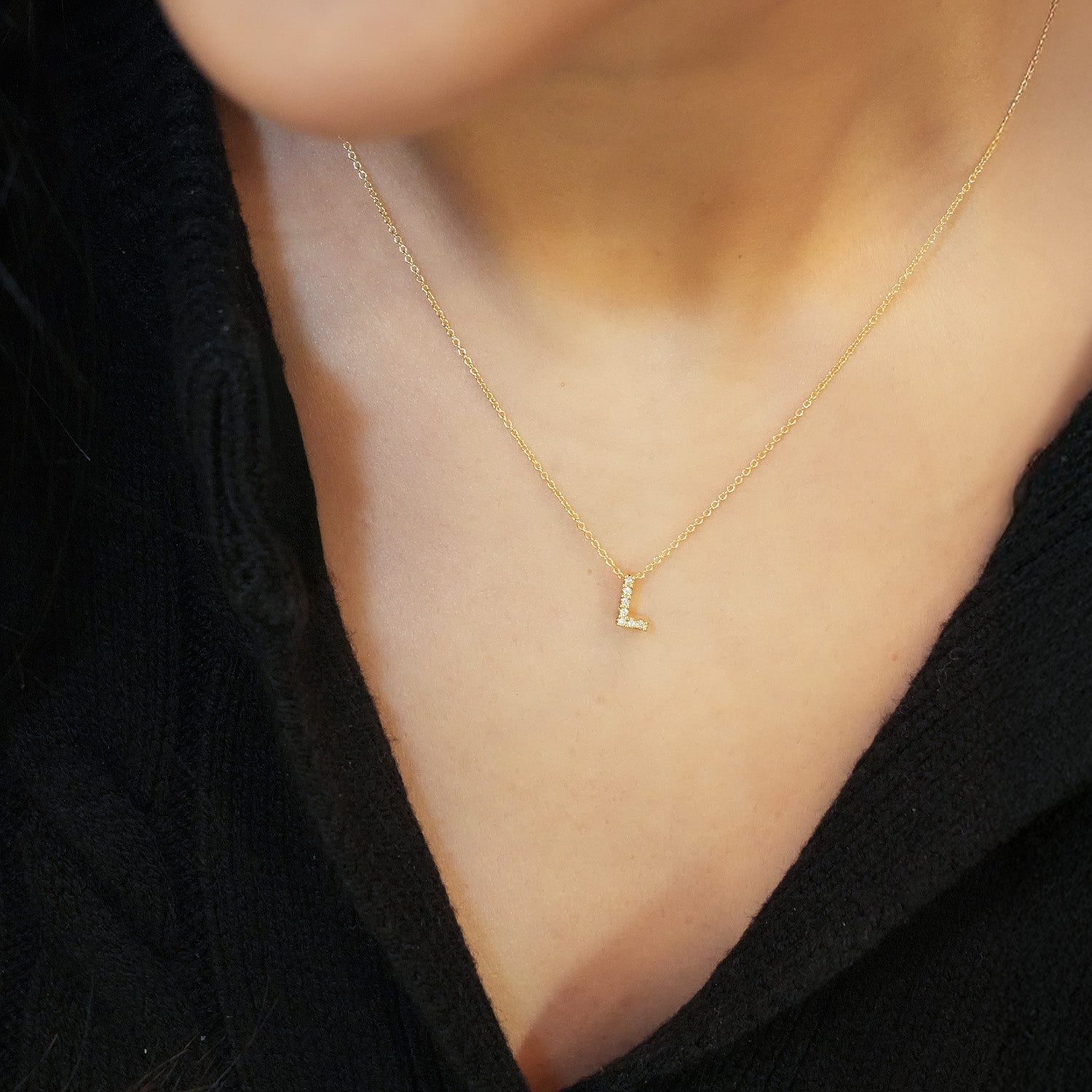 18KY Gold Tiny Treasures Diamond Love Letter "L" Necklace