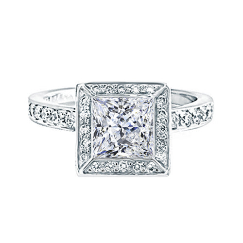 14k White Gold Designer Princess Cut Round Diamond Cluster Halo Engagement  Ring | eBay