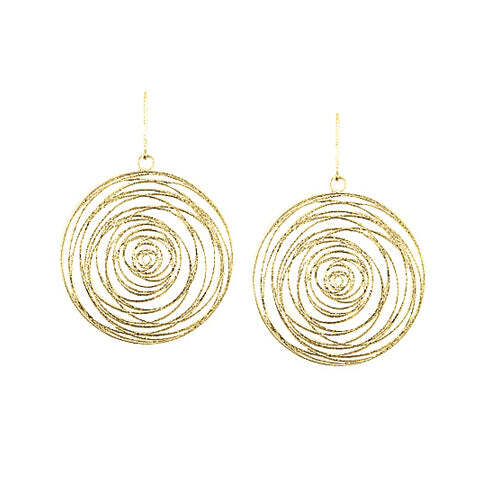 Gold Spiral Disc Drop Earrings