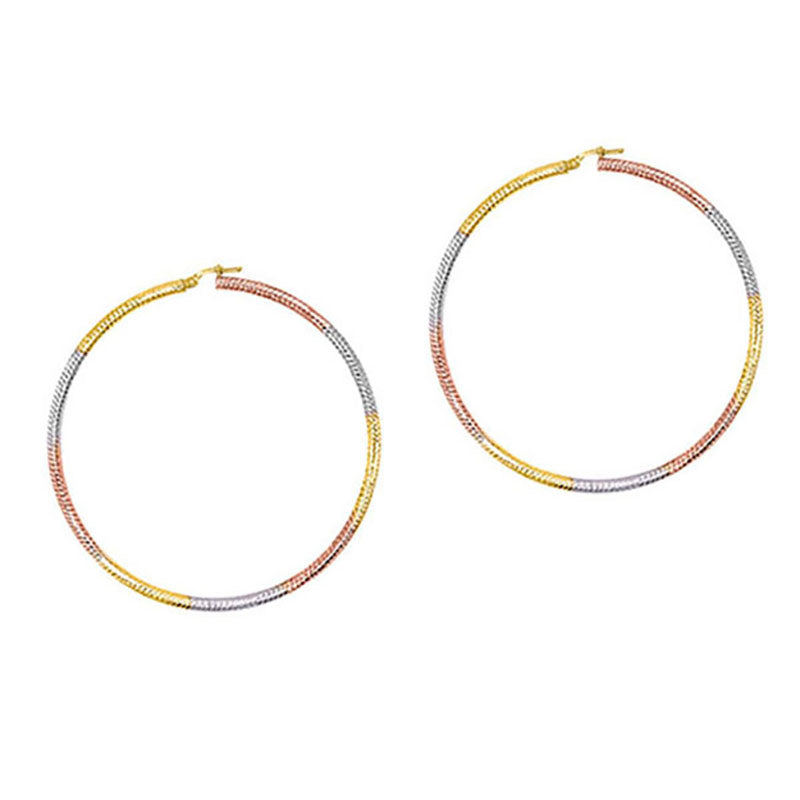 Tri-Gold Hoop Earrings 4 cm